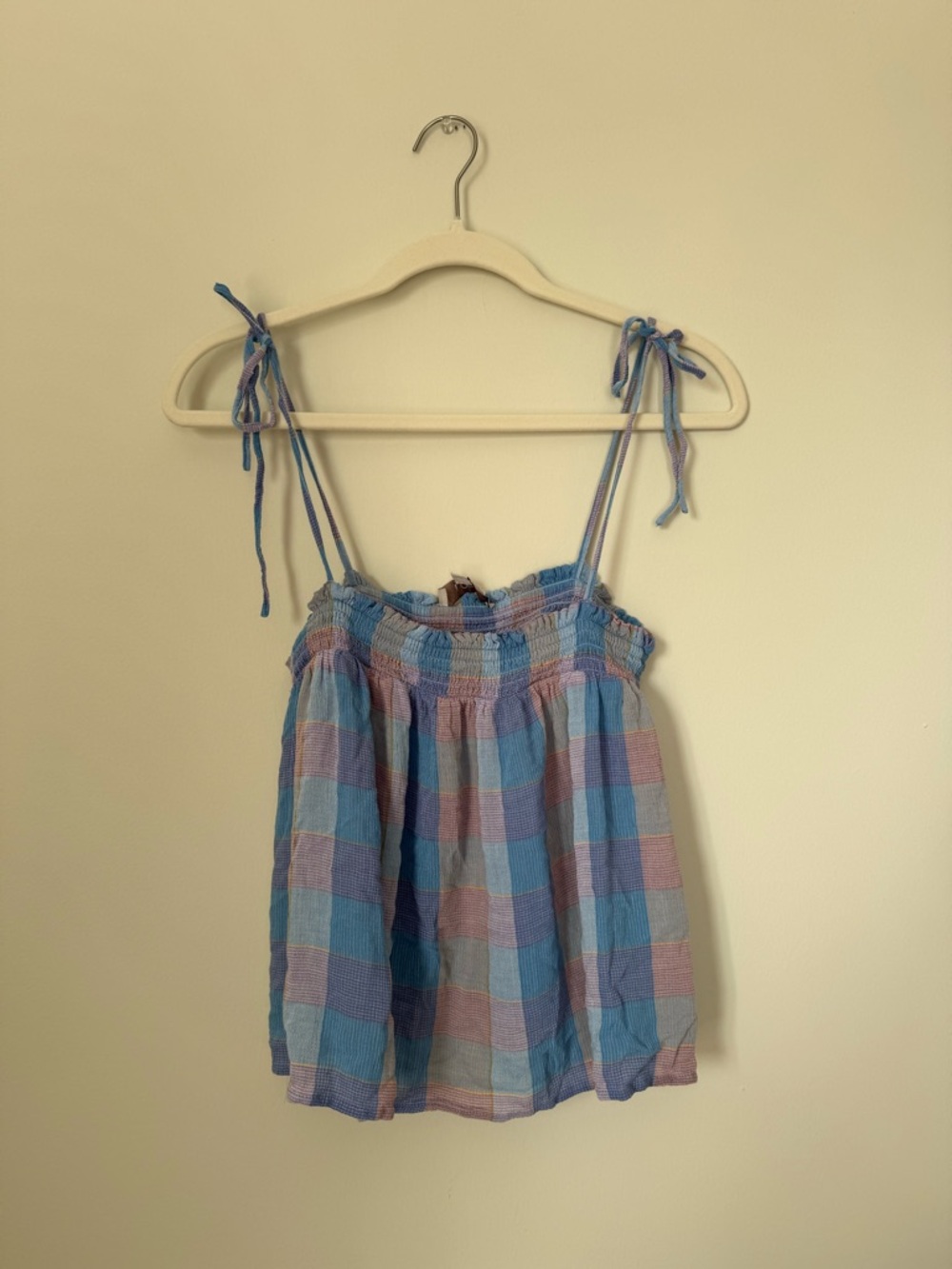 LOFT Pastel Plaid Smocked Tie-Strap Camisole